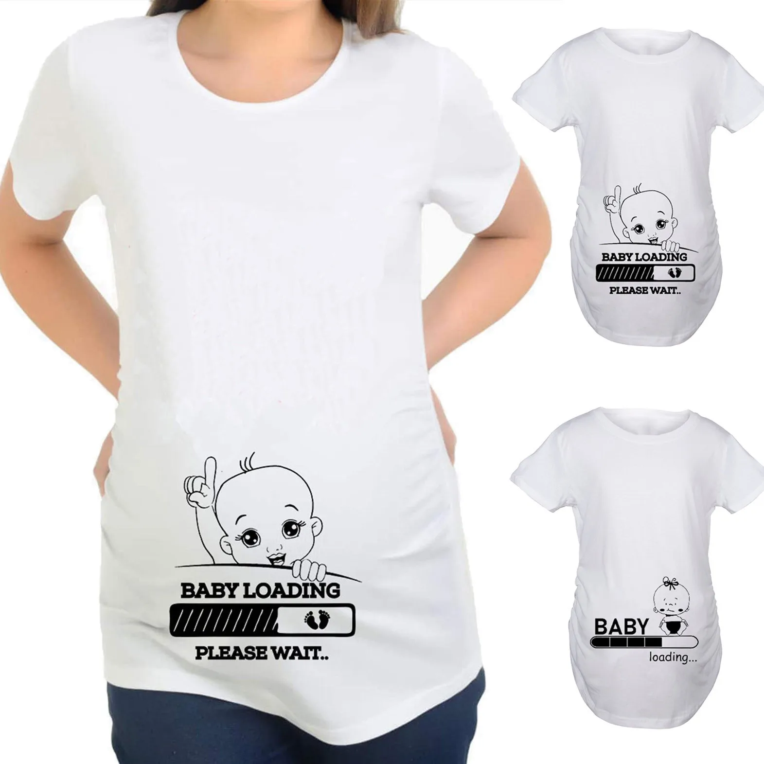 4# Plus Size Summer Maternity Funny T-shirt Pregnancy Mother Sleeve Tee Shirt Baby Loading Print Pregnant Woman T-shirts Tops | Мать и