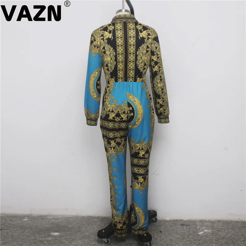 VAZN SMR4895, шикарный дизайн, осень, сексуальный женский цветной Длинный комбинезон с длинным рукавом, на пуговицах, с принтом, комбинезон, богемный стиль, новые комбинезоны