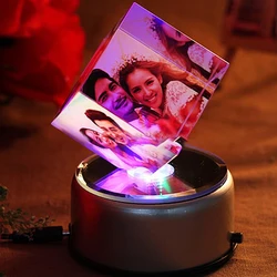 7-LED Colorful Rotating Electric Light Stand Base Crystal Round Display Base Stand LED Mute 360 Rotating Colorful Lamp Holder