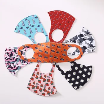 

10pcs camouflage printed masks reusable washable flower strawberry printing ice silk cloth mask