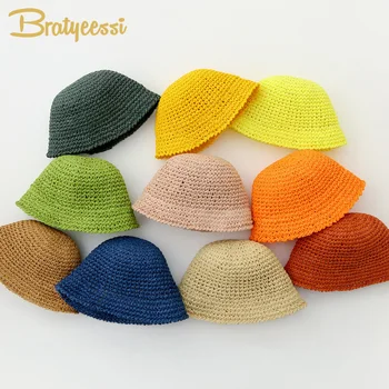 

2020 Summer Baby Hat for Girls Boys Straw Bucket Hat Kids Cap Adjustable Beach Baby Sun Hat Accessories 1-2Y