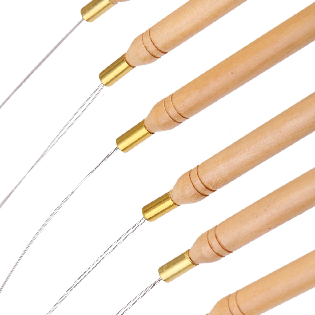 12x Rings Wooden Hook Loop Hair Extension Pull  Beauty Threader Tool