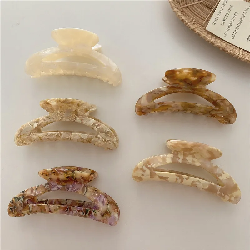 Acrylic Marble Textured Vintage Hair Claw Clamps Hair Crab Moon Shape Hair Clip Claws Solid Color Accessories Hairpin