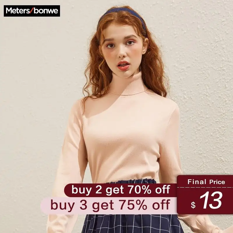 

Metersbonwe 2019 Cotton Knitted Sweater Women Pullovers Turtleneck Autumn Winter Basic Women Sweaters warm Slim Fit