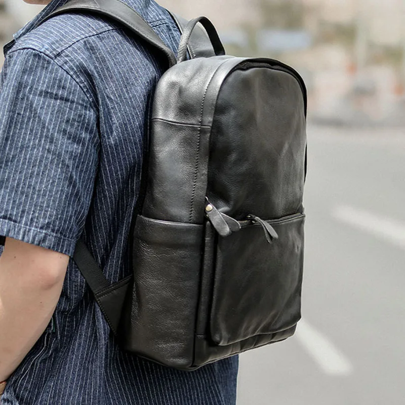AETOO Leather men's backpack, men's leather casual shoulder bag, boys travel bag, simple computer bag