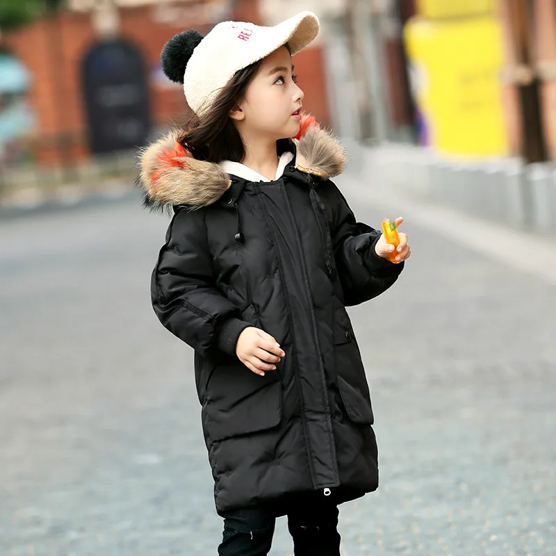 Детские куртки для девочек; зимнее пальто; Модное детское Стеганое пальто с капюшоном и меховым воротником; зимняя теплая уличная одежда; куртка-парка; 12