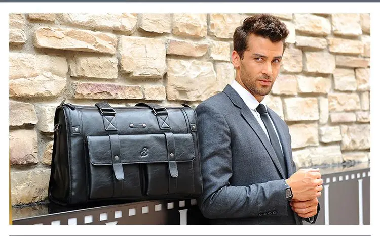 Weysfor Men PU Leather Black Briefcase Business Handbag Messenger Bags Male Vintage Shoulder Bag Men's Large Laptop Travel Bags