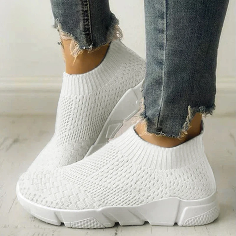 

2019 Women Sneakers Vulcanized Shoes Women's Sneakers Sport Shoes Knitting White Sneaker Casual Old School Platform Sneaker D30