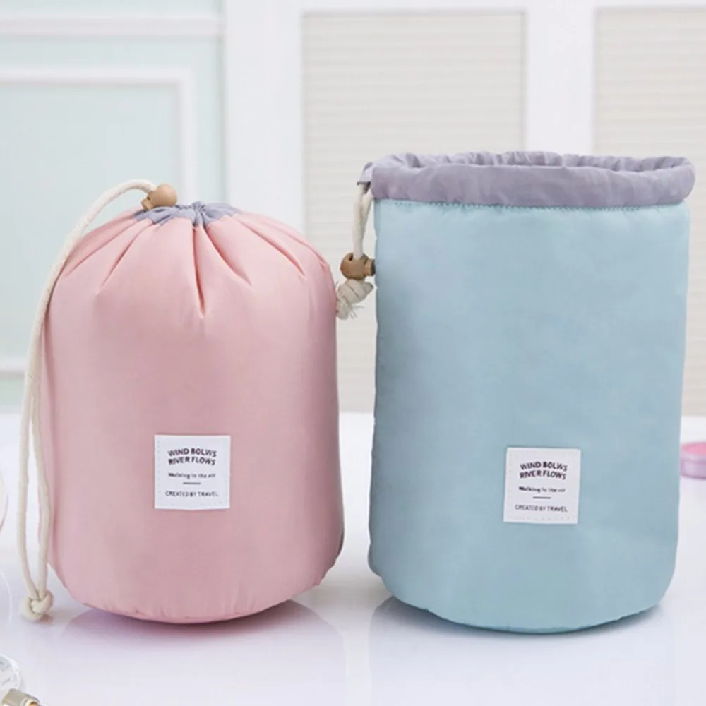 

2017 NEW Arrival Waterproof Barrel Shaped Travel Cosmetic Wash Gargle Bag Drawstring Design Multifunctional Makeup Storage Bag