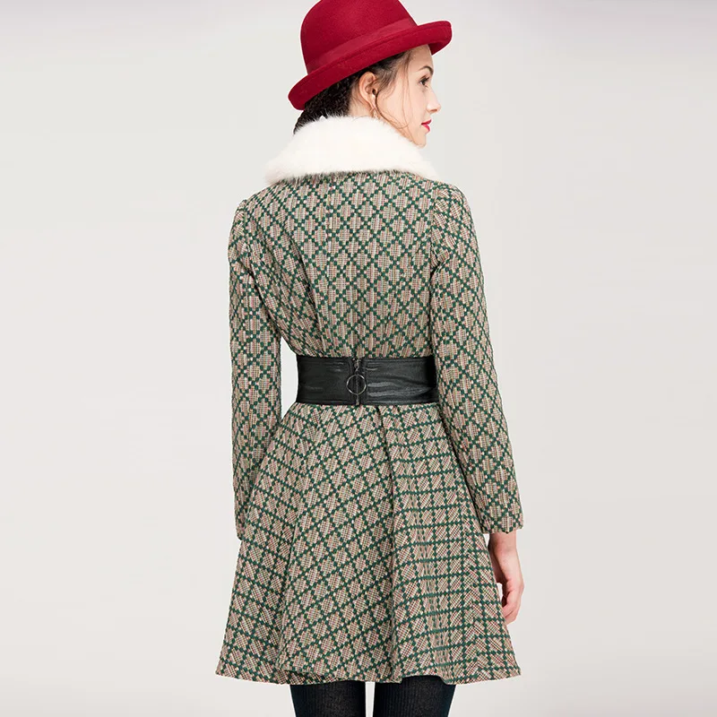 

Yigelila Fur Clothing Fur Collar Thick Warm Vintage Tweed Slim Fit Coat 9470