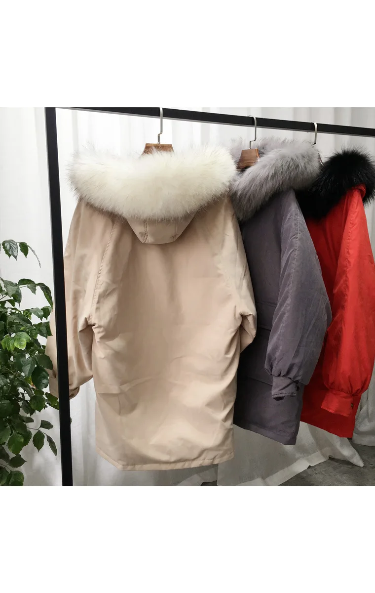 New Style Korean-style Large Fur Collar down Jacket Women's Mid-length When Thick Loose Peach Skin Large Pocket Coat
