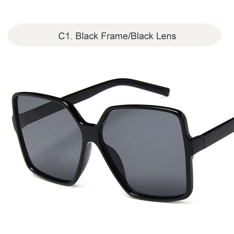 C1 Black-Black Винтажные квадратные солнцезащитные очки больших размеров, женские роскошные брендовые солнцезащитные очки с большой оправой, черные модные градиентные женские очки Oculos - Цвет линз: C1 Black-Black