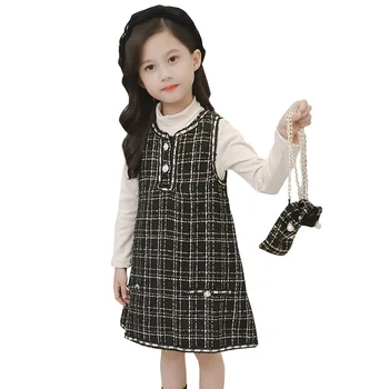 

Teenage Clothes Plaid Vest Dress & T Shirt 2PCS Kids Clothes Casual Spring Suit For Girls Fall England Girl Clothes 6 8 10 12 14