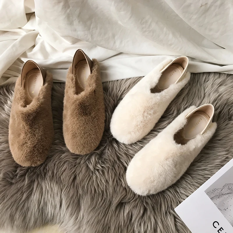 Winter Fluffy Women Slippers Fur Slippers Shoes Women Fox Fur Flip Flop Flat Furry Fur Slides Outdoor Sandals Woman
