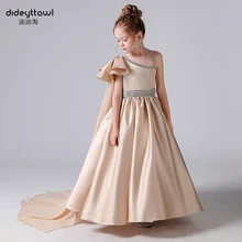 DDT  Champagne Satin Vestidos Crystal Beaded 2021 Flower Girl Dresses For Wedding Girl First Communion Gowns Special Occasion