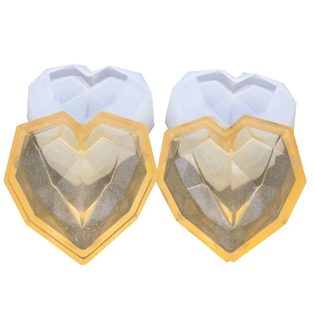 Silicone Mold DIY Epoxy Resin Crafts Geometric Heart-shape Storage Box Case Desk Decor Organizer Jewelry Container 8.8X8X3CM