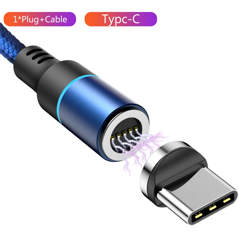 For Type C Blue 1 м 2 м Магнитный кабель для быстрой зарядки 3 А для iPhone 11 Pro XS Max samsung зарядное устройство для быстрой зарядки 3,0 Micro usb type C шнур для зарядки и передачи данных - Цвет: For Type C Blue