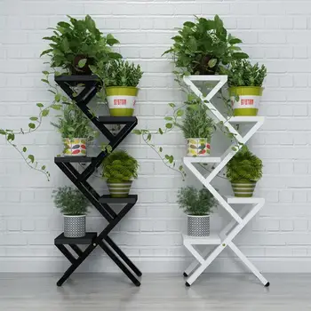 

Wood Flower Pot Macetas Shelf Succulent Plant Sturdy Five Layers Rack Balcony Rack Storage Rack For Home Office Garden (White)