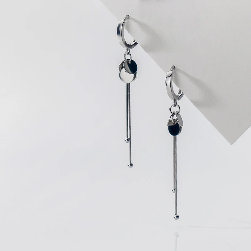 

MIQIAO 925 Sterling Silver Korean Simple Temperament Tassel Hoop Earrings For Women Geometric Long Ear Fashion Jewelry Female