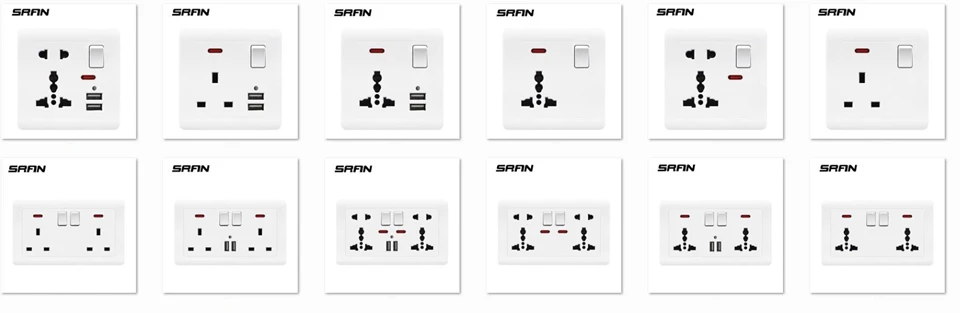 SRAN настенная розетка, универсальная 5 отверстий, 2.1A двойной usb-порт для зарядки, 146 мм* 86 мм, светодиодный индикатор, Великобритания стандарт USB Коммутируемая розетка