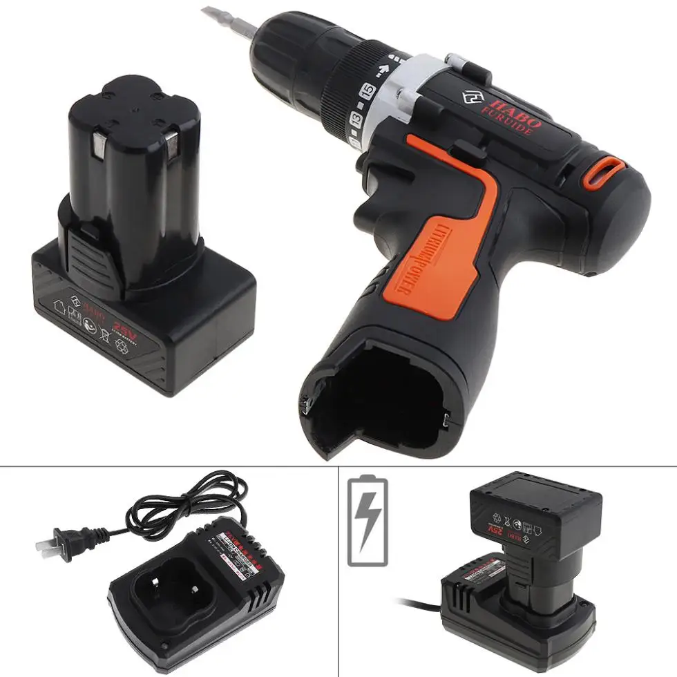 AC 220V Cordless 25V Electric Drill / Screwdriver with Lithium Battery Two-speed Adjustment Button for Handling Screws/Punching