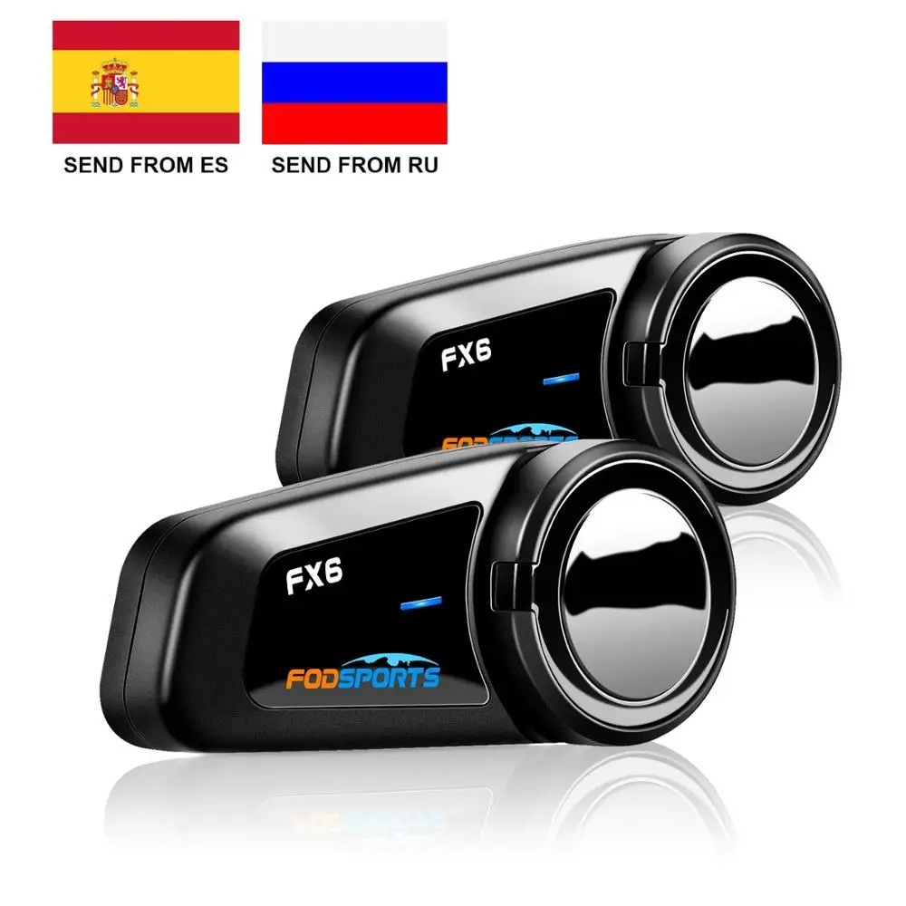 

Fodsports 2 pcs FX6 Helmet Intercom Motorcycle Bluetooth Helmet Headset 6 Rider 1000m Moto Interphone Intercomunicador FM