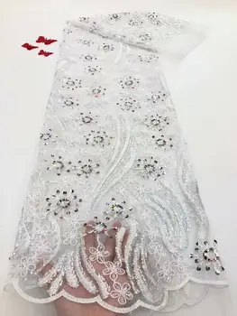 

Unique Sequins Net Lace Fabrics High Quality white Sequined Guipure Laces Material Nigerian Women Prom Bride Wedding FDF87