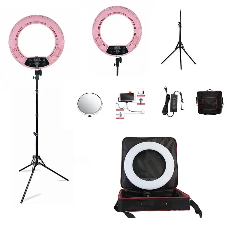 

Yidoblo Pink FD-480II 18\" Dimmable LED Ring lamp Sets 480 LED Studio Video Light Lamp Photographic Lighting + stand (2M)+ bag