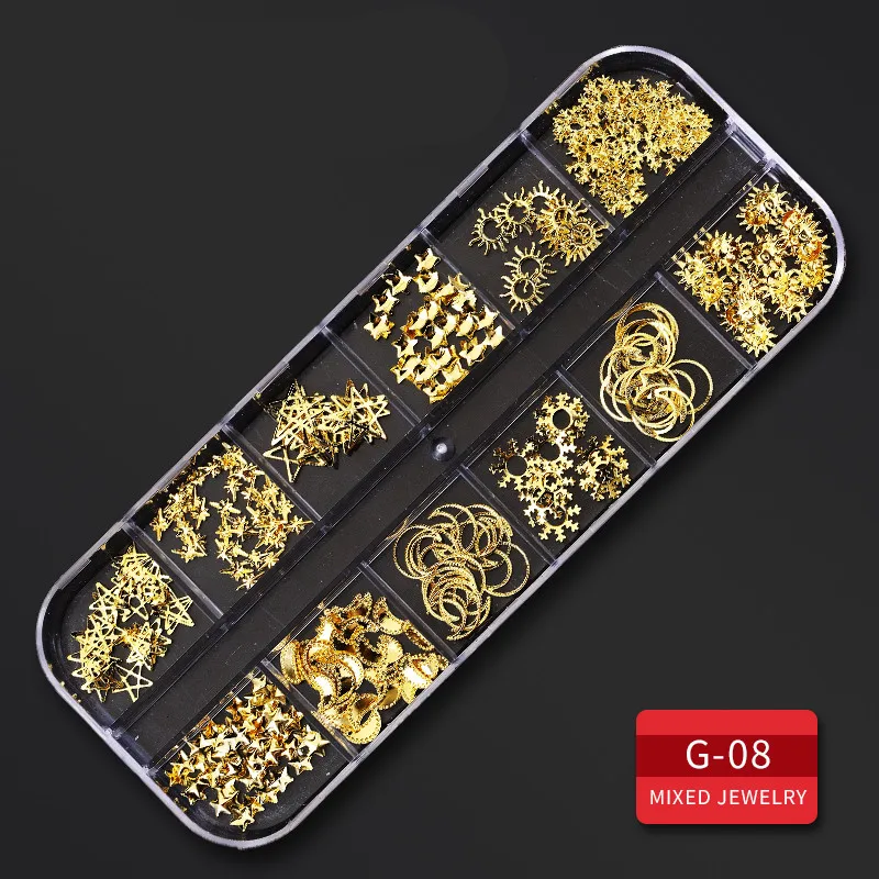 1 коробка золотые, серебряные, полые 3D украшения для дизайна ногтей микс металлическая рамка заклепки для ногтей Блестящий кулон стразы аксессуары для маникюра шпильки