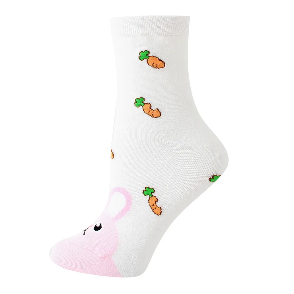 1 Pair Socks Women Warm Cotton Funny Cute Socks Animal Character Dot Print Women's Socks Calcetines Meias W2 - Цвет: WH