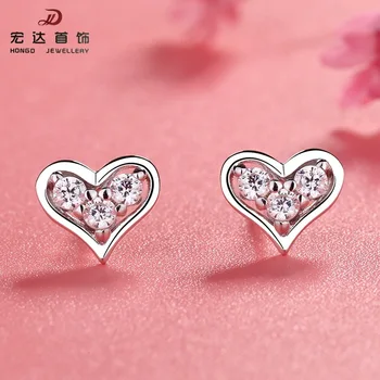 

S925 Fine Silver Heart Ear Stud Women's Fashion Korean-style MORI Series Cute Diamond Set Hollow out Heart Shape Sweet Earrings
