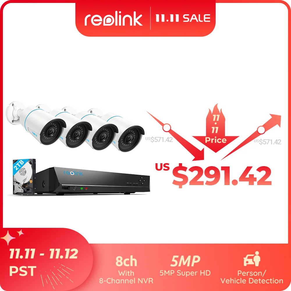 Reolink Смарт камера безопасности Система PoE 5MP 24/7 запись Встроенный 2 ТБ HDD с