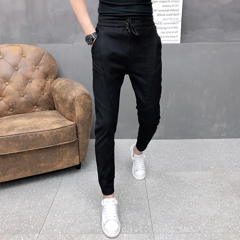Promotion Fashion Korean Solid Joggers Men High Quality Autumn Winter Thick Pants Men Slim Fit Drawstring Mens Casual Pants Black/Gray 36
