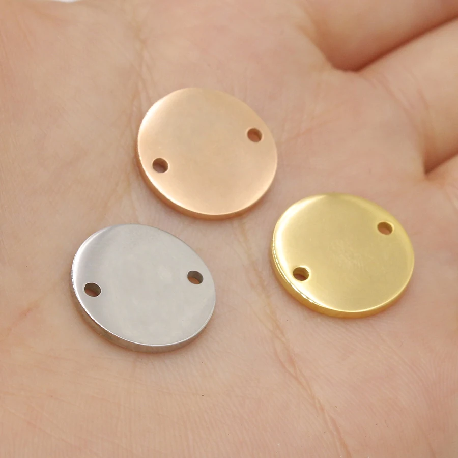 Fnixtar 20pcs 8-25mm Rose Gold Color Mirror Polished Stainless Steel Round Disc Charms Connector DIY Bracelet Charm