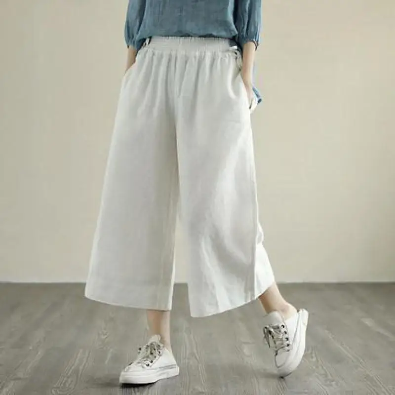 

2023 Autumn New Loose Thin Wide Leg Pants Elastic High Waist Casual Simple Solid Color Women Cropped Pants Tide Free Shipping