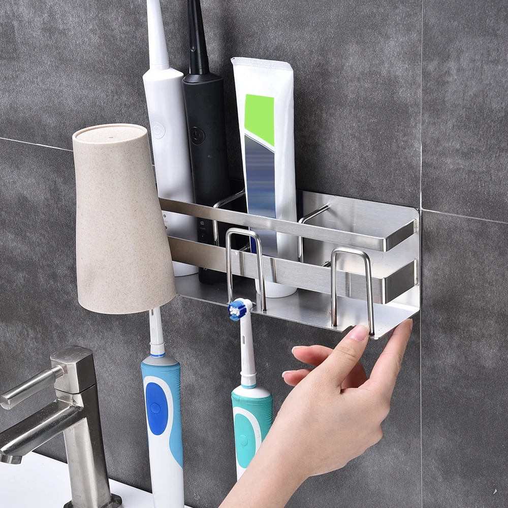 Stainless Steel Toothbrush Holder Multi-function Toothpaste Cup Holder Wall Mount 3 Toothbrush Holder Bathroom Accessories Set