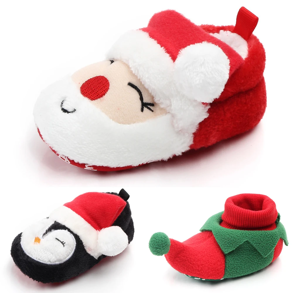 Brand New Baby Boys Casual Shoes Kids Print Christmas Santa Girls Fleece Infant Slippers Warm Winter Cute Cartoon Fashion