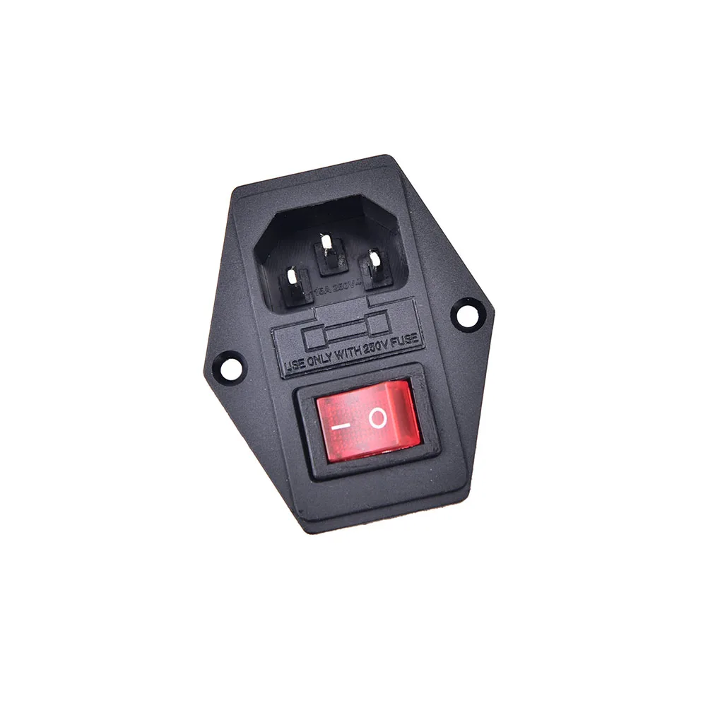 10A 250VAC 3 Pin Iec320 C14 Inlet Connector Plug Power Socket With Red Lamp Rocker Switch 10A Fuse Holder Socket Male Connector