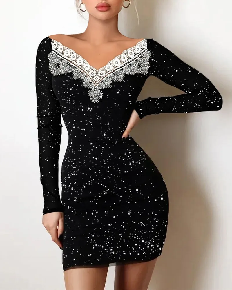 

Women Sexy Long Sleeve V Neck Sequins Slim Wrap Party Club Short Mini Dresses