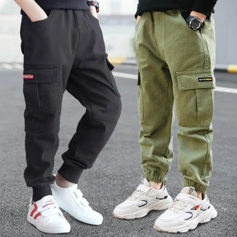 

2024 New boys Overalls pants cotton Korean casual pants children spring and autumn trousers Splicing large pockets 3-12Y