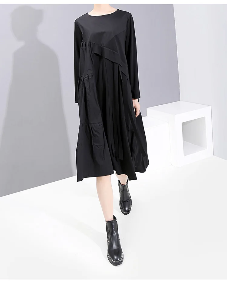 Новая женская повседневная одежда зимнее платье с лентами однотонное черное до колена размера плюс женское платье в стиле трико роковой 5717