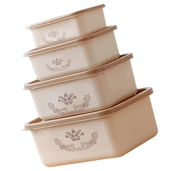 

1 Set 4pcs Plastic Refrigerator Container Sqaure Shape Storage Box Crisper Preservation Box for Home (Khaki)
