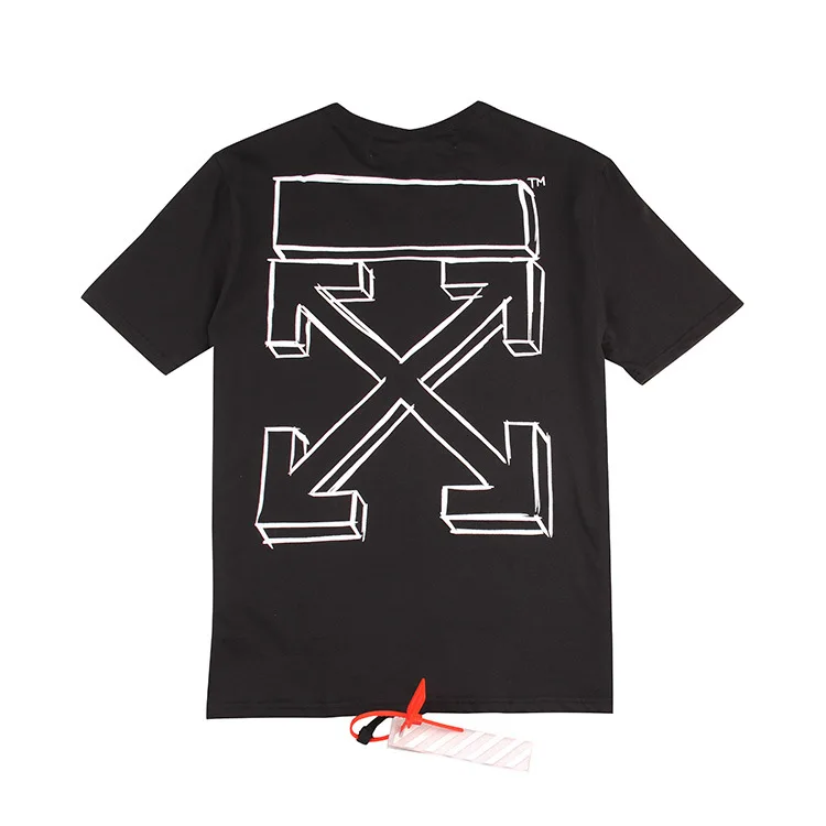 

2018 New Style Europe And America Popular Brand off Ow White Series Geometry Hand-Painted Sketch Arrowhead Short Sleeve T-shirt
