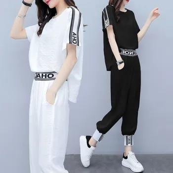 

Short-Sleeved 2-piece woman Casual Suit fashion Trousers Sportswear Woman Casual Suit tops pants Slim Wear