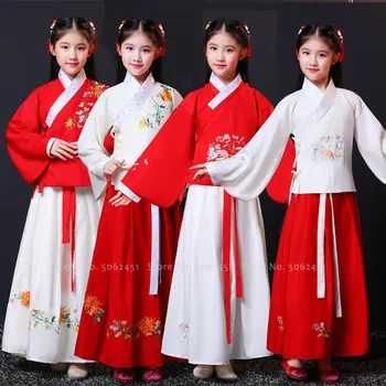 

Mother Daughter Girls Traditional Chinese Hanfu Tang Suit Children Party Dress Tops Skirt Kids Guzheng Performance Costumes Sets