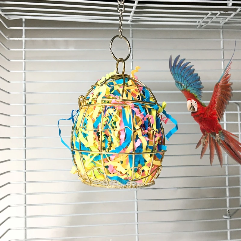 Bird toy Parrot toy Shredder Toys Stainless Steel Cage Feeder Foraging Parrot Millet Container GXMA
