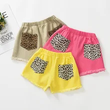 Джинсовые шорты для женщин; Новинка года; стильная детская одежда; летняя одежда для женщин; шорты с карманами и леопардовым узором; модная детская одежда в западном стиле