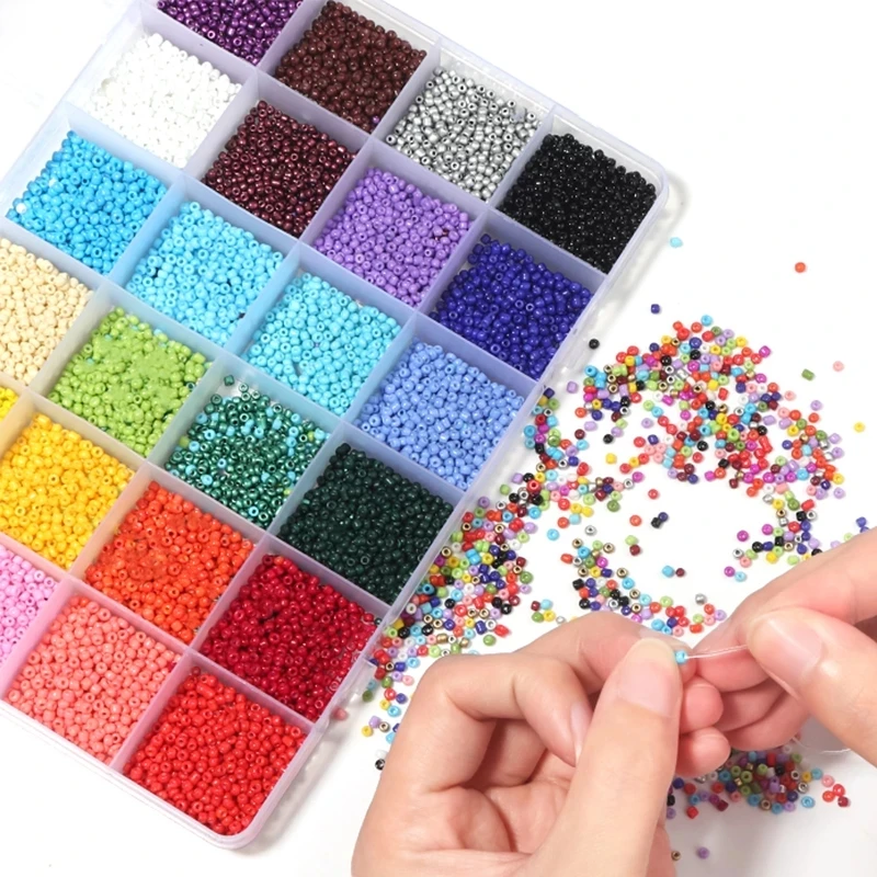 1280-19200pcs Glass Seed Beads Kit Pure Rice Beads Set DIY Bracelet Earring Jewelry Making Kits Letter Bead Crafts Accessories