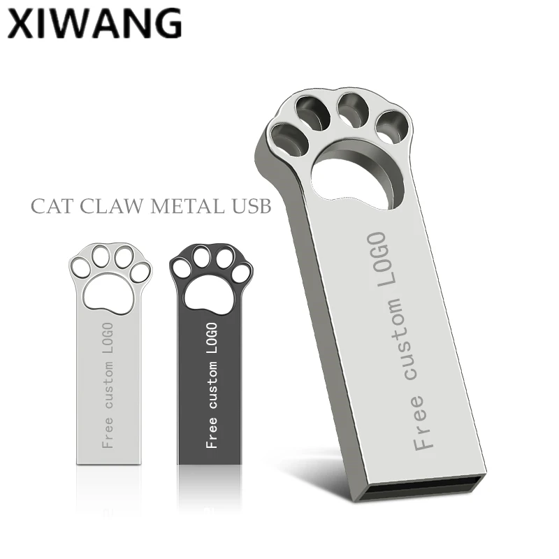 Серебряный Usb флеш-накопитель Cat Claw 128 ГБ, металлическая Флешка 64 ГБ 32 ГБ, реальная емкость 16 ГБ, флеш-накопитель 8 ГБ, флэш-диск 4 ГБ, бесплатный логотип на заказ