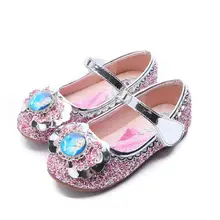 Детская Свадебная модельная обувь; детские сандалии принцессы Эльзы с бантом; цвет розовый, синий; кожаная обувь для девочек; повседневная обувь; пляжные сандалии на плоской подошве